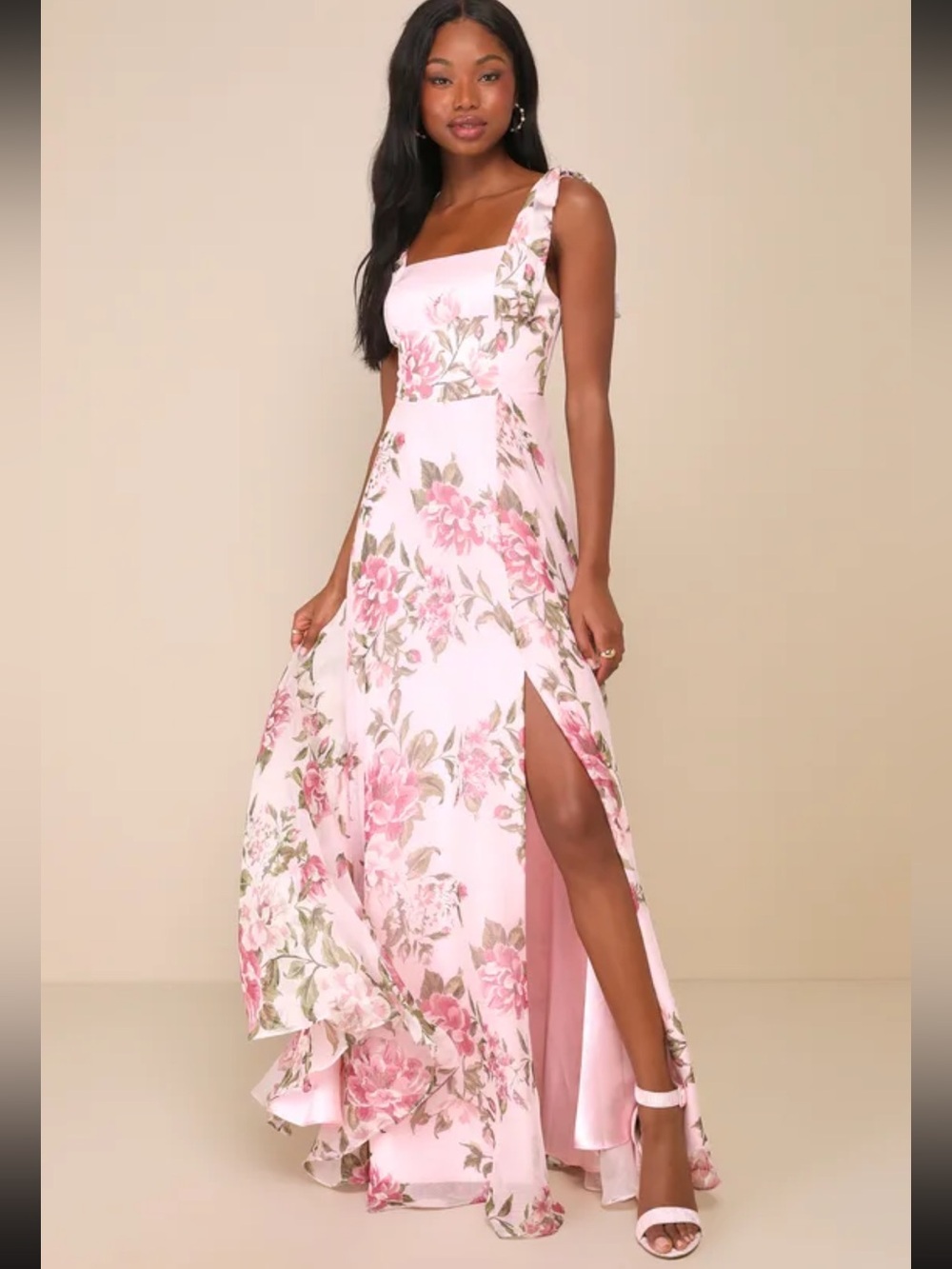 Lulus Love Me Forever Pink Floral Square Neck Maxi Dress